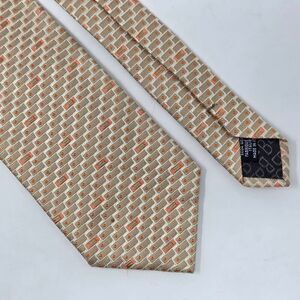 BALLY ITALY SILK TIE TAN CREAM ORANGE SATIN LUXURY BRICK PATTERN 3.75" X 56"